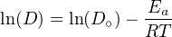 ln(D ) = ln(D ∘)- Ea
               RT
