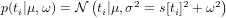             (     2      2   2)
p(ti|μ,ω) = N ti|μ,σ  = s[ti] + ω
