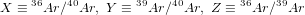 X ≡ 36Ar∕40Ar, Y ≡ 39Ar∕40Ar, Z ≡ 36Ar∕39Ar
