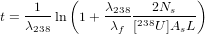      1    (    λ     2N    )
t = ----ln  1 + -238-238--s---
    λ238        λf  [ U ]AsL
