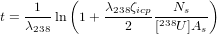          (                  )
t =-1--ln 1 + λ238ζicp-23N8s----
   λ238          2   [  U]As
