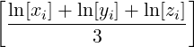 [                   ]
 ln[xi]+-ln[yi]+-ln[zi]
          3